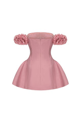 sherry Flower strapless puffy mini dress in pink