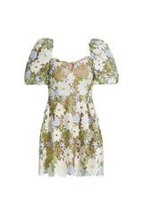rebecca Flora Lace Mini Dress in Green