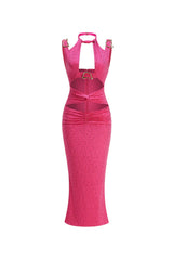 claire crystal Embellished Cutout Maxi Dress in rose red