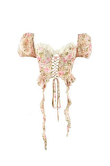 pink Tie-Drape Chiffon Shirt with Ruffled Puff Sleeves