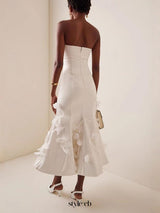 3D Floral Applique Sleeveless Midi dress in white