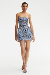 Strapless Threadwork Embroidered Mini Dress