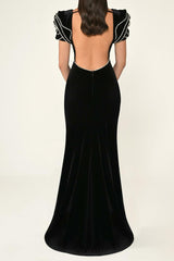 jessie Ruffle sleeves open back maxi dress in black