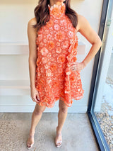 3d floral bluebell Trapeze Dress in Orange
