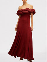 Padded Braided Off-Shoulder Maxi Dress in burgundy