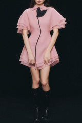 layer trim chiffon shirt mini dress in pink