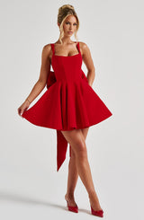 kristin back bow embellished Mini Dress in Red