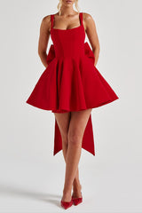 kristin back bow embellished Mini Dress in Red