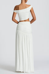 Saira pleated high slit Maxi Skirt - White