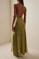 Green Exclusive Lace-Inset Silk Maxi Slip Dress