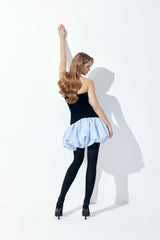 velvet corset satin mini dress in black light blue