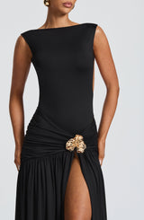 Tori pleated high slit Bodysuit - Black