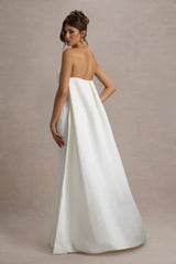 She's Trouble | White Bandeau Maxi Dress With Cape