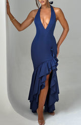 Veronique ruffle hem Maxi Dress in Navy