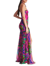 FLORAL-PRINT SILK CHIFFON MAXI DRESS IN RED DRESS STYLE OF CB