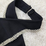 DIAMANTE TRIM MIDI DRESS IN BLACK DRESS STYLE OF CB