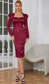 JACQUARD LONG SLEEVES MIDI DRESS IN INTENSE RUST styleofcb