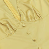 BUTTON FRONT SPLIT THIGH MIDI DRESS IN YELLOW DRESS sis label