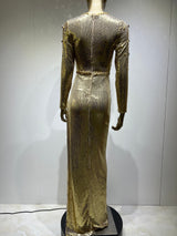 LONG SLEEVES SEQUIN MAXI DRESS IN GOLD styleofcb