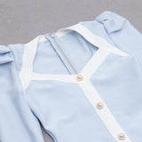 BANDAGE PUFF SLEEVE PEARL BUTTON ELEGANT MINI DRESS IN LIGHT BLUE styleofcb