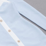 BANDAGE PUFF SLEEVE PEARL BUTTON ELEGANT MINI DRESS IN LIGHT BLUE styleofcb