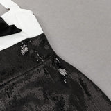 SEQUIN HALTER FLOWER MINI DRESS IN BLACK styleofcb