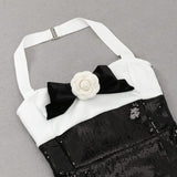 SEQUIN HALTER FLOWER MINI DRESS IN BLACK styleofcb