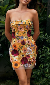 Strapless Mesh Flower Mini Dress In Orange Dresses sis label