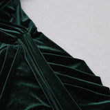 VELVET ONE-LINE SHOULDER HIGH SLIT DRESS IN DARK GREEN styleofcb