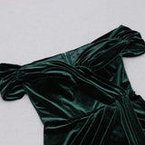 VELVET ONE-LINE SHOULDER HIGH SLIT DRESS IN DARK GREEN styleofcb