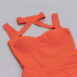 MESH RUCHED MIDI DRESS IN ORANGE styleofcb