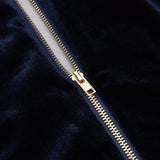 VELVET HOLLOWED OUT V-NECK DRESS IN DARK BLUE styleofcb