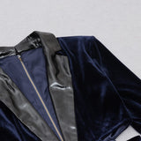 VELVET HOLLOWED OUT V-NECK DRESS IN DARK BLUE styleofcb