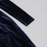 VELVET HOLLOWED OUT V-NECK DRESS IN DARK BLUE styleofcb