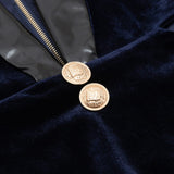 VELVET HOLLOWED OUT V-NECK DRESS IN DARK BLUE styleofcb