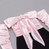 SPLICING ONE LINE SHOULDER LARGE BOW DRESS IN BLACK AND PINK styleofcb