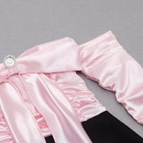 SPLICING ONE LINE SHOULDER LARGE BOW DRESS IN BLACK AND PINK styleofcb