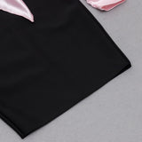SPLICING ONE LINE SHOULDER LARGE BOW DRESS IN BLACK AND PINK styleofcb