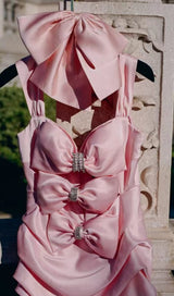 PINK BOW CUT OUT RUCHED MINI DRESS styleofcb