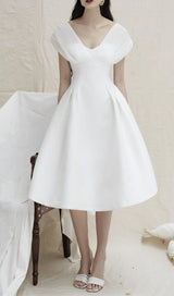 V NECK SLINKY MIDI DRESS styleofcb