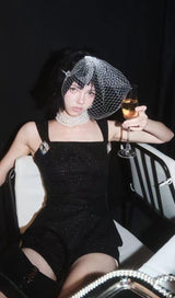 BOW-EMBELLISHED RHINESTONE MINI DRESS IN BLACK DRESS STYLE OF CB