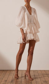 PLUNGED DRAPED MINI DRESS Dresses styleofcb