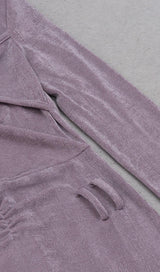 KNIT CUTOUT LONG SLEEVES MIDI DRESS IN PURPLE styleofcb