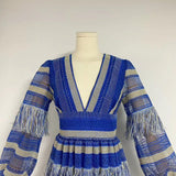 DEEP V TASSEL BLOUSON SLEEVES MAXI DRESS IN BLUE styleofcb