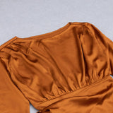 IRREGULAR RUFFLED BUTTOCK WRAP DRESS IN CARAMEL styleofcb