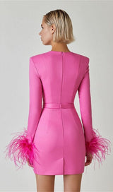 STRETCH LONG SLEEVES MINI DRESS IN HYPER PINK styleofcb