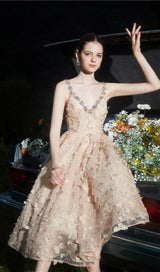 SEQUIN BUTTERFLY EMBELLISHED CRYSTAL MIDI DRESS styleofcb