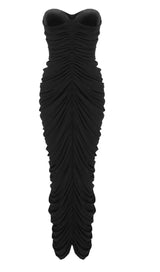 STRAPLESS PLEATED DRESS IN BLACK DRESSES styleofcb
