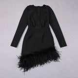 LONG SLEEVES FEATHER MINI DRESS IN BLACK styleofcb