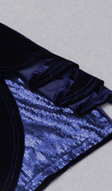 VELVET PLEATED SEQUINED MINI DRESS IN NAVY BLUE Dresses styleofcb